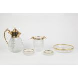 COLLECTION OF EIGHT PIECES OF MODERN GILT METAL MOUNTED CUT AND MOULDED GLASS, including a square