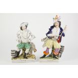 TWO NINETEENTH CENTURY STAFFORDSHIRE FLAT BACK POTTERY FIGURES OF WILL WATCH, both painted in