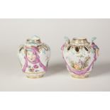 A PAIR OF NINETEENTH CENTURY BERLIN PORCELAIN POT POURRI VASES, (minus covers), the ogee