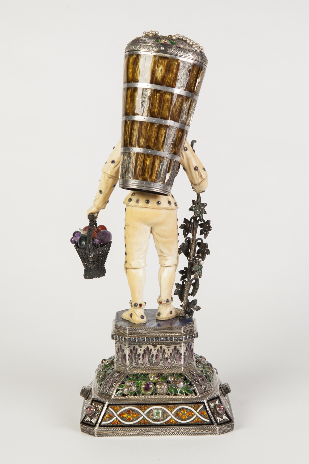 A FINE 19TH CENTURY FRANCO/AUSTRIAN WHITE METAL, ENAMELLED , SEMI-PRECIOUS STONE, SEED PEARL AND - Image 3 of 3