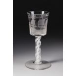 MODERN REPRODUCTION OF AN 18th CENTURY PRIVATEER WINE GLASS FOR THE EAGLE FRIGATE, the slightly