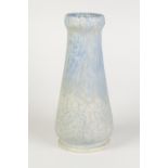 RUSKIN CRYSTALLINE GLAZED POTTERY VASE, of tapering, footed footed form with moulded rim, matt