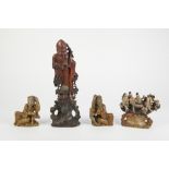 FOUR CHINESE CARVED HARDSTONE FIGURES, comprising: A SEATED PAIR, ANOTHER OF SHU-LAO, on pierced