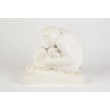 JOHN RATTENBURY SKEAPING FOR WEDGWOOD WHITE GLAZED POTTERY GROUP OF TWO MONKEYS, modelled as a