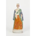 NINETEENTH CENTURY STAFFORDSHIRE MOULDED POTTERY FGURE OF 'QUEEN' VICTORIA, painted in colours and