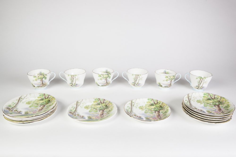 SHELLEY CHINA TEA SET FOR SIX PERSONS 'WOODLAND' PATTERN, with cups, saucers and side plates, No.