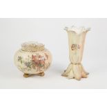 TWO PIECES OF EARLY TWENTIETH CENTURY FLORAL PAINTED ROYAL WORCESTER BLUSH CHINA, comprising: A