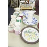 ROYAL WORCESTER WHITE CHINA 'FERN LEAF' MOULDED JUG, SPODE 'ITALIAN' BLUE AND WHITE PLATE,