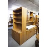 A SUTCLIFFE OF TODMORDEN TEAK 'S FORM' WALL UNIT, WITH DISPLAY SHELVING, THE BASE OF DRAWERS AND