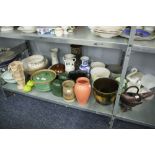 A QUANTITY OF VASES, A DELCROFT WARE, STORAGE JARS AND BOWLS
