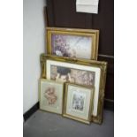 TWO OLEOGRAPHS PORTRAIT OF A LADY AND CHILD ANOTHER PRINT 'LADY IN A HAT' AND 'THE LADY WITH A