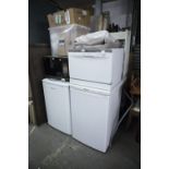 A HOTPOINT FRIDGE, A HOTPOINT FOUR DRAWER FREEZER, AN INDESIT WORKTOP DISHWASHER AND A PANASONIC