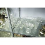 A QUANTITY OF CUT GLASS TABLE WARES, CENTRE STANDS, VASES ETC.....