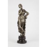 MIXED LOT- GILT COLOURED PLASTER CLASSICAL FEMLE FIGURE, 26" high, BLACK GLAZED CHINA FIGURE OF A