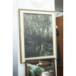 A MARIACCHI, OIL PAINTING ON BAORD TREE REFLECTED IN A RIVER SIGNED VERSO 27" X 19"