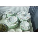 SIXTY ONE PIECE MINTON HADDON HALL PATTERN CHINA PART DINNER AND TEA SERVICE, including eight