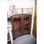 STAINED WOODEN TWO DOOR GLAZED DISPLAY CABINET