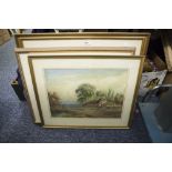 H. LONG WATERCOLOUR DRAWING RURAL RIVER LANDSCAPE SIGNED AND DATED 1874 11 1/2" X 15 1/2" (29.2cm