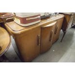 AN OAK THREE DOOR SIDEBOARD AND A MODERN CORNER CUPBOARD WITH SLIDING DOORS