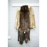 LADY'S CONEY FUR BOMBER JACKET, with hood having long white wool trim and a LONG DARK BROWN FULL FOX