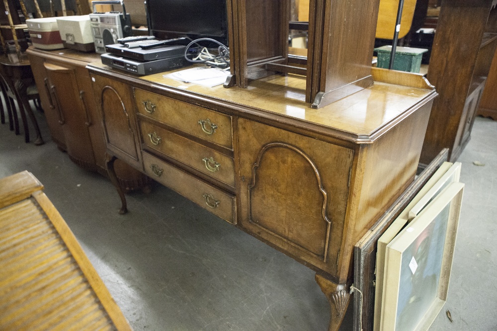 A WALNUTWOOD QUEEN ANNE STYLE SIDEBOARD AND A MATCHING SIDE TABLE