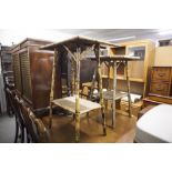 A VICTORIAN OCTAGONAL TOP BAMBOO OCCASIONAL TABLE WITH WOVEN TOP AND UNDERTIER AND ANOTHER SIMILAR