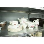 WHITE CHINA TEA AND DESSERT SERVICE, HAND PAINTED WITH WATER LILIES, FOR 6 PERSONS, 27 PIECES, VIZ