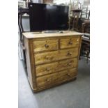 VICTORIAN SATINWOOD CHEST OF TWO SHORT AND THREE LONG DRAWERS WITH TURNED KNOB HANDLES AND PLINTH