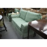 A PAIR OF MULTIYORK SOFAS FROM THE INCA RANGE, IMMACULATE CONDITION WITH GREEN PATTERNED