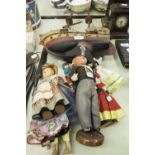 A WOODEN MODEL GALLEON AND VARIOUS COSTUME DOLLS