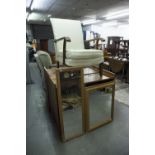 THREE VARIOUS TEAKWOOD OPEN BOOKCASES, A CIRCA 1960's TWO TIER TEA TROLLEY AND TWO PINE FRAMED