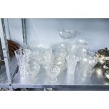 A QUANTITY OF CUT GLASS TABLE WARES, CENTRE STANDS, VASES ETC.....