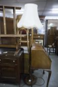 A MAHOGANY STANDARD LAMP WITH TURNED AND REEDED COLUMN AND TWO SMALL TWO TIER OPEN BOOKCASES