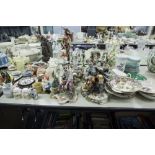 VERY LARGE SELECTION OF DECORATIVE POTTERY AND CHINA TO INCLUDE; CAPO DI MONTE FIGURE GROUPS,