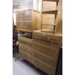 A LIGHT OAK TALLBOY CHEST OF FOUR DRAWERS, A MATCHING CHEST OF THREE DRAWERS WITH TWO DRAWERS AND