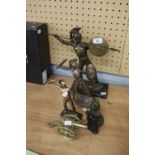 BRONZE FIGURE OF GREEK WARRIOR WITH SPEAR AND SHIELD ON MARBLE BASE, SIMILAR SMALLER FIGURE AND FOUR