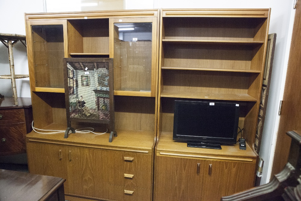 A SUTCLIFFE OF TODMORDEN TEAK 'S FORM' WALL UNIT, WITH DISPLAY SHELVING, THE BASE OF DRAWERS AND