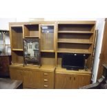 A SUTCLIFFE OF TODMORDEN TEAK 'S FORM' WALL UNIT, WITH DISPLAY SHELVING, THE BASE OF DRAWERS AND