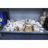 QUANTITY OF CHINA AND POTTERY TO INCLUDE; CUPS AND SAUCERS, TEAPOTS, JELLY MOULD, ETC......