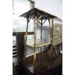 A VICTORIAN OCTAGONAL TOP BAMBOO OCCASIONAL TABLE WITH WOVEN TOP AND UNDERTIER AND ANOTHER SIMILAR