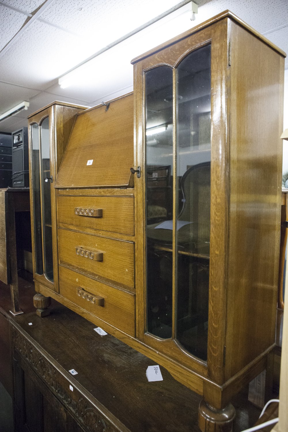 AN OAK SIDE-BY-SIDE BUREAU BOOKCASE