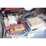 A LARGE QUANTITY OF BOOKS AND EPHEMERA, PRINTS ON CANVAS (CONTENTS OF 4 BOXES)