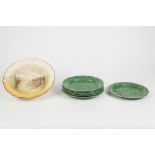 SET OF FIVE NINETEENTH CENTURY WEDGWOD GREEN GLAZED LEAF PLATES, 8" (20.3cm) diameter, TOGETHER WITH