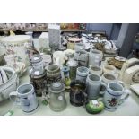 SELECTION OF MODERN BEER STEINS, POTTERY JUGS, ETC