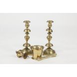 PAIR OF POLISH ELECTROPLATED CANDLESTICKS, each with a fancy baluster column embossed with floral