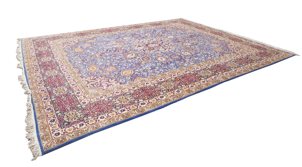 KASHMIR FINELY KNOTTED LARGE CARPET, with centre floral medallion and radiating smaller