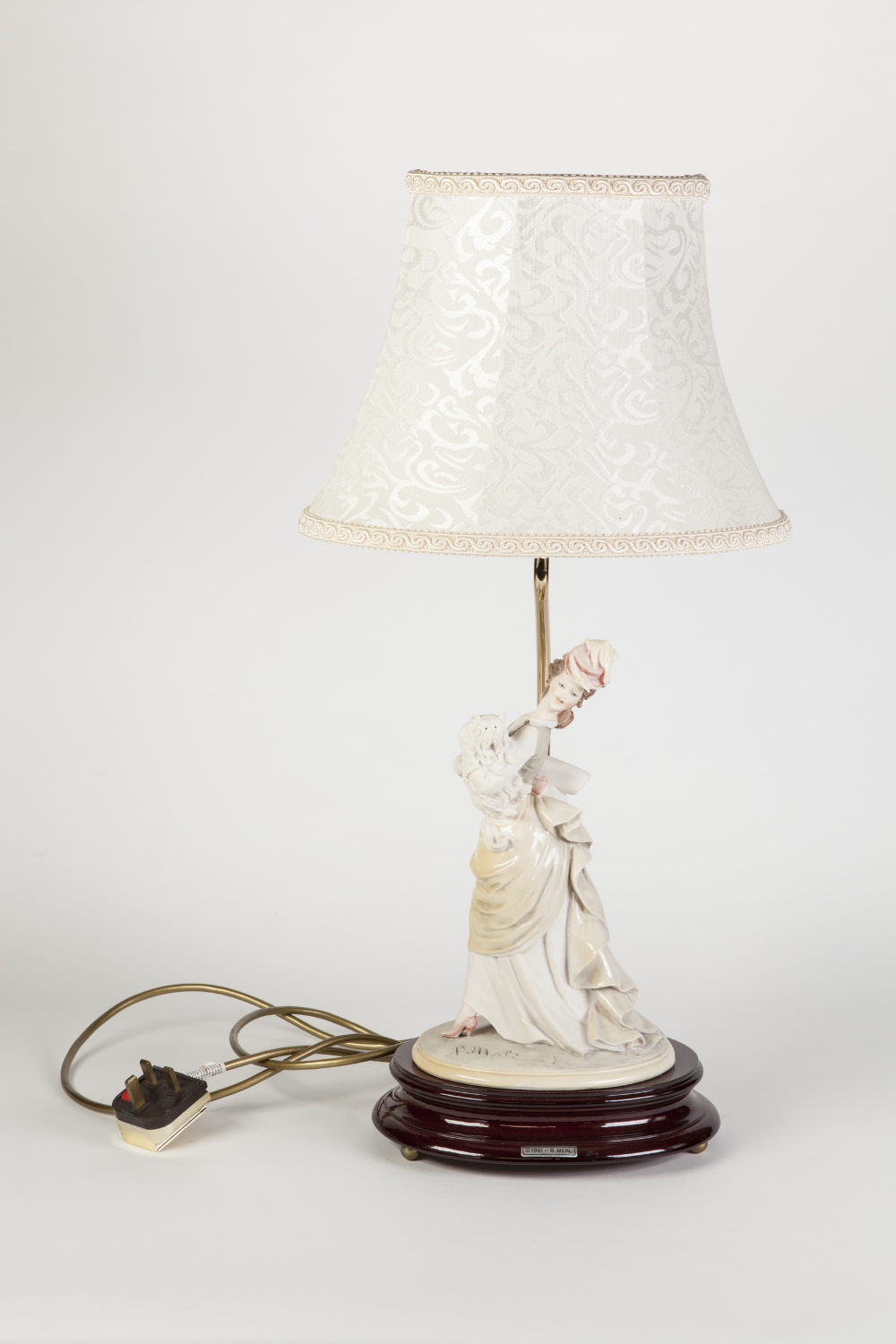 TWO MODERN CAPODIMONTE PARIAN PORCELAIN FIGURAL TABLE LAMPS, one tinted and modelled as an elegant - Image 2 of 2