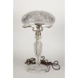 EARLY TWENTIETH CENTURY CUT GLASS LARGE TWIN LIGHT TABLE LAMP WITH INDIVIDUAL PULL CHORD SWITCHES