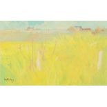 IRENE HALLIDAY (b.1931) GOUACHE 'Angus landscape with cornfield' Signed, titled to exhibition