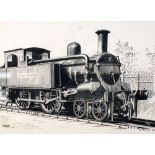 R FRANCIS (modern) BLACK INK DRAWINGS, A SUITE OF TWENTY TWO Railway Locomotives Mostly signed &